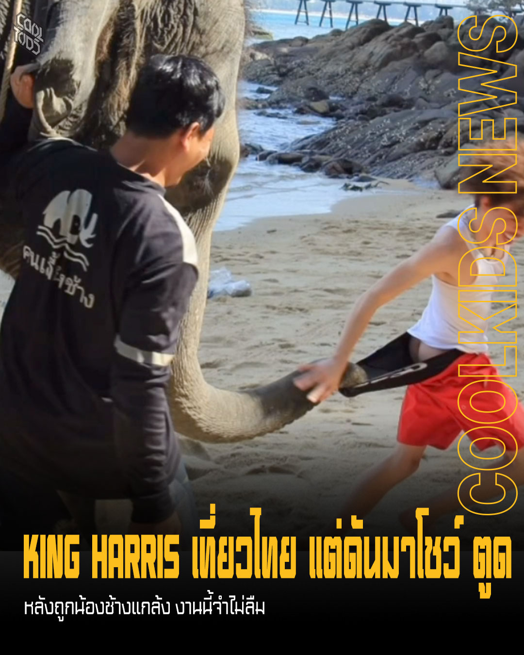 KING HARRIS เที่ยวไทย แต่ดันมาโชว์ ตูด หลังถูกน้องช้างแกล้ง งานนี้จำไม่ลืม